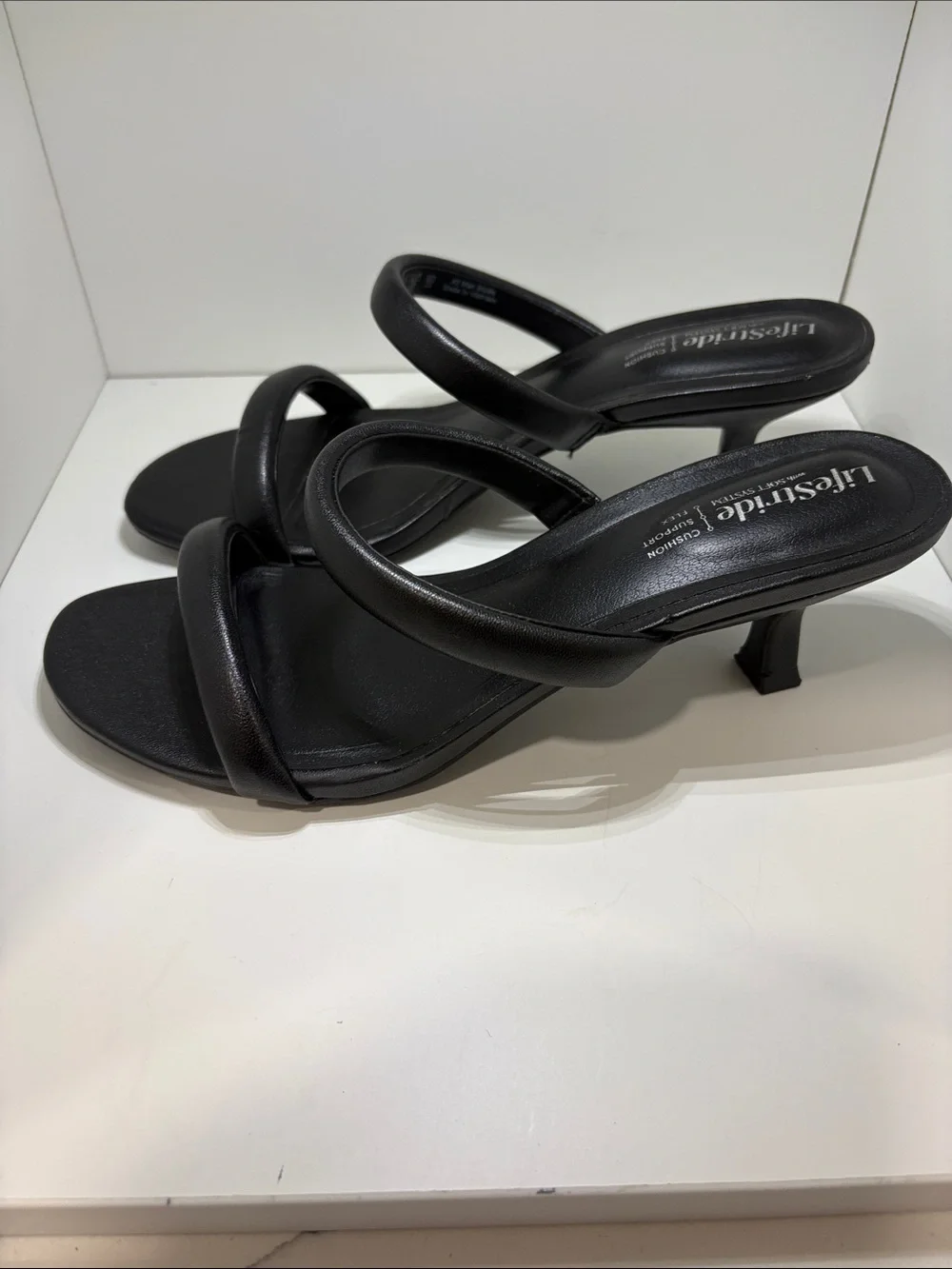 Life Stride Black Double Band Slide Heels